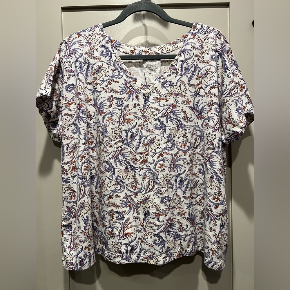 J. Jill Luxe Supima Pleat Back Tee Shirt Floral XL Petite EUC Floral - Picture 3 of 13